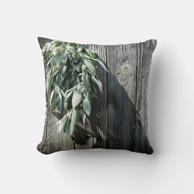 Fresh-cut Sage Barn-wood Throw Pillow (Front)