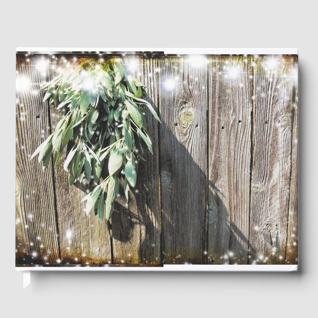 Fresh-cut Sage Barn-wood Twinkle Lights Guest Book (Front)