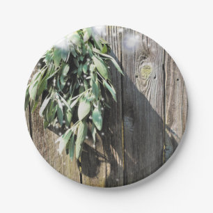 Fresh-cut Sage Barn-wood Twinkle Lights Paper Plate