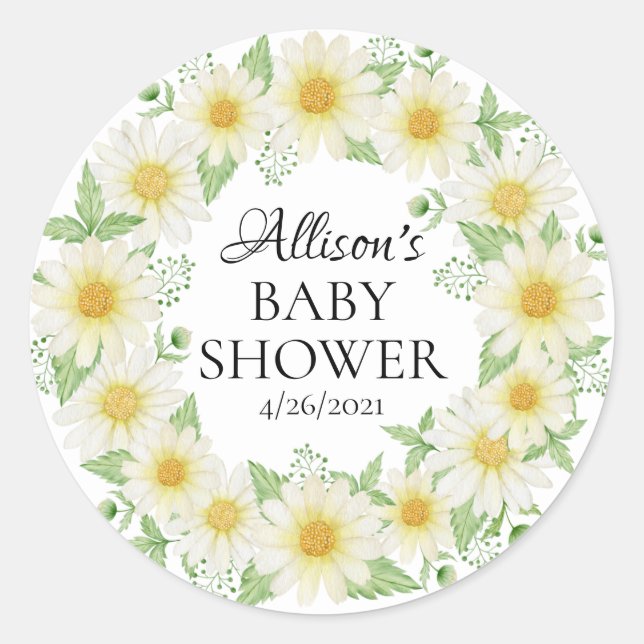 Fresh Daisy Baby Shower Favour Classic Round Sticker (Front)