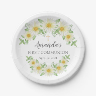 Fresh Daisy Floral Communion Paper Plate
