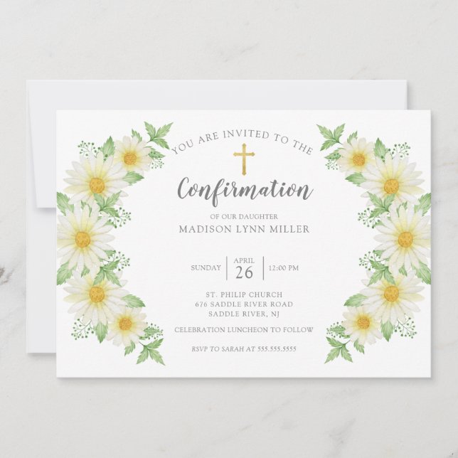 Fresh Daisy Floral Confirmation Invitation (Front)