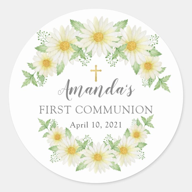 Fresh Daisy Floral First Communion Sticker (Front)