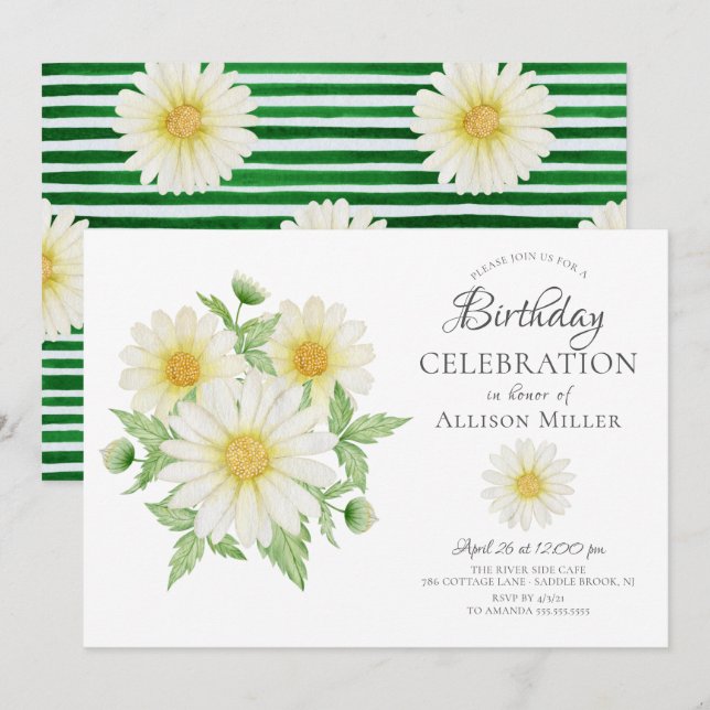 Fresh Daisy Floral Invitation Anniversaire (Devant / Derrière)