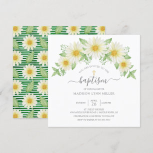 Fresh Daisy Rose Floral Baptism Invitation
