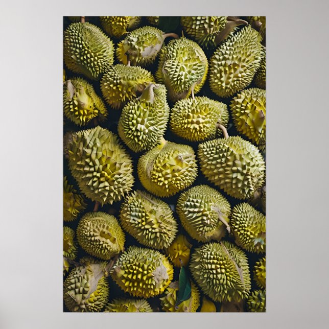 Fresh Durian Pile Close-Up with Unique Textures Poster (Front)