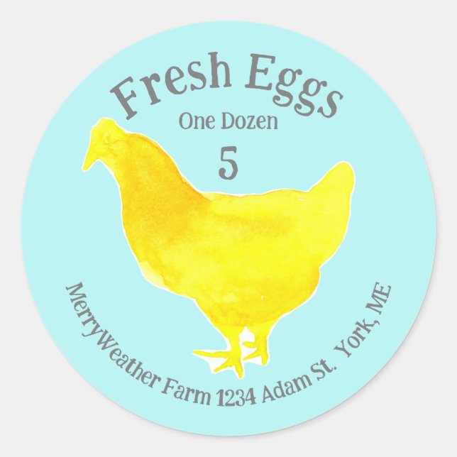 Fresh Egg Carton Label Yellow Chicken Turquoise (Front)