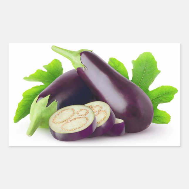 Fresh eggplants with leaves sticker (Front)
