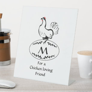 Fresh Eggs Classic Laying Hen on a Monogram Egg Pedestal Sign