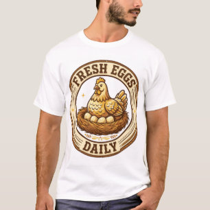 Fresh Eggs Daily Hen Nest Farm Badge Design T-Shirt