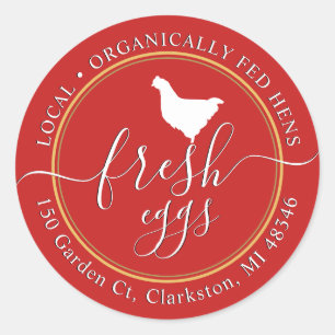 Fresh Eggs Local Organically Fed Hen White Chicken Classic Round Sticker