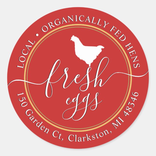 Fresh Eggs Local Organically Fed Hen White Chicken Classic Round Sticker (Front)