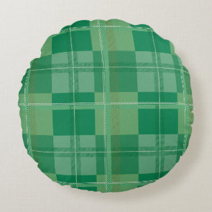 Fresh Emerald Green Plaid Aesthetic Round Pillow