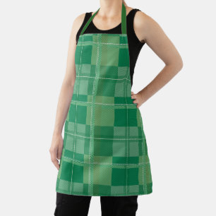 Fresh Emerald Sage Plaid Aesthetic Apron