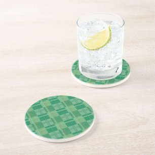 Fresh Emerald Sage Plaid Aesthetic Coaster