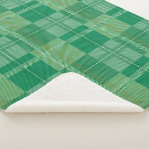 Fresh Emerald Sage Plaid Aesthetic Sherpa Blanket