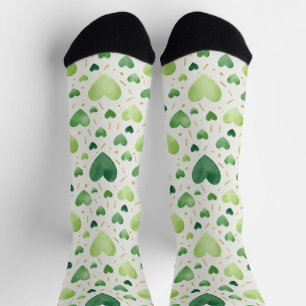 Fresh Emerald Watercolor Heart & Gold Dust Socks