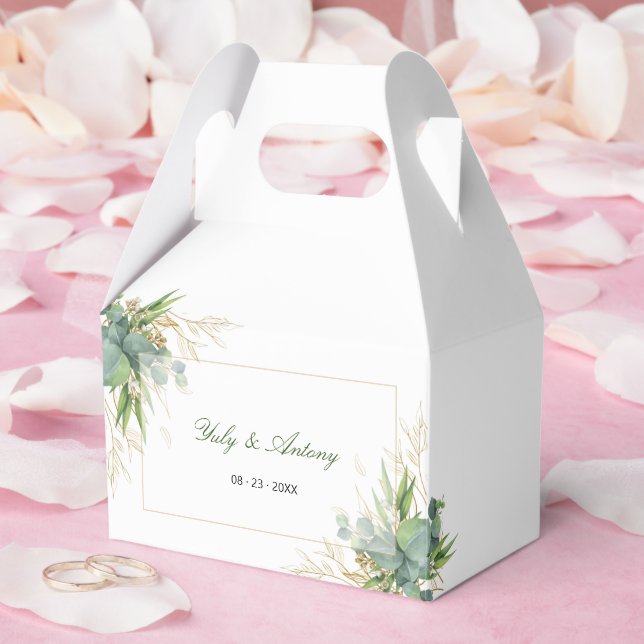 Fresh Eucalyptus Matte Gold Leaf Geometric Wedding Favor Box (Wedding)