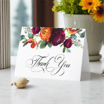 Fresh Fall Rustic Floral Folded Thank You Card<br><div class="desc">Lovely fall florals in shades of burgundy red, blush pink, russet orange and teal green eucalyptus accent this wedding Thank You note card. The card is intentionally left blank on the inside for you to either write your notes individually, or add your own text in a note to have printed...</div>