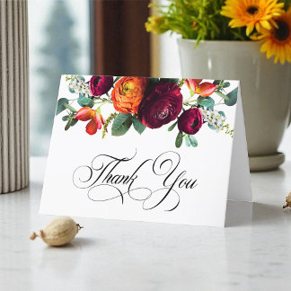 Fresh Fall Rustic Floral Folded Thank You Card