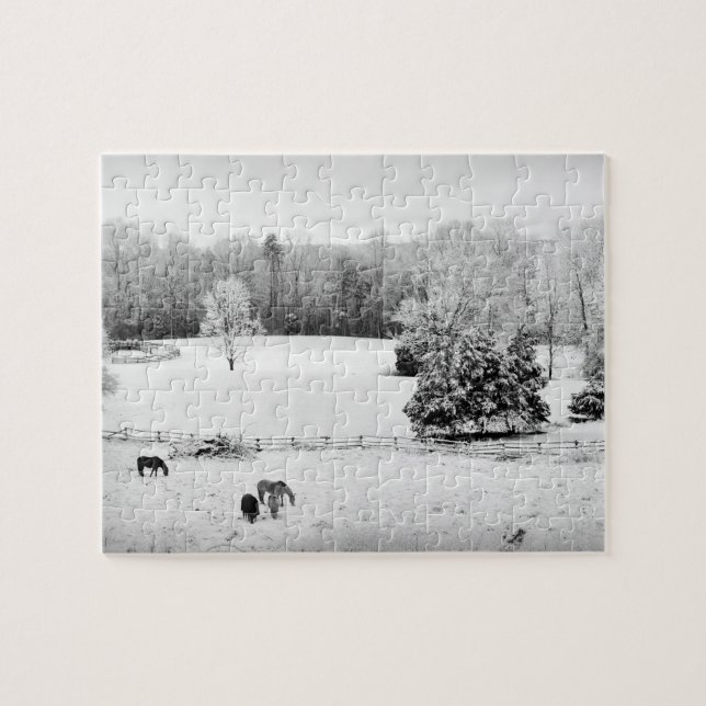 Fresh Fallen Snow at the Horse Ranch - 8x10 inch Jigsaw Puzzle (Horizontal)