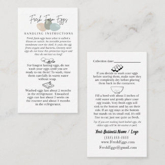 Fresh Farm Egg Handling Instructions Business Card