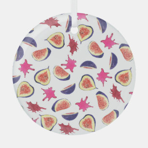 Fresh Figs Pink Juice Watercolor Glass Ornament