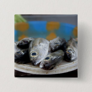 Fresh fish on fish market Mercado de Peixe), 2 Inch Square Button
