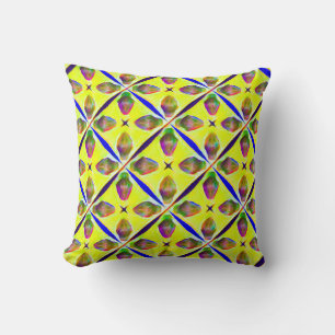 Fresh Floral Lattice Pattern Yellow/Blue Throw Pillow