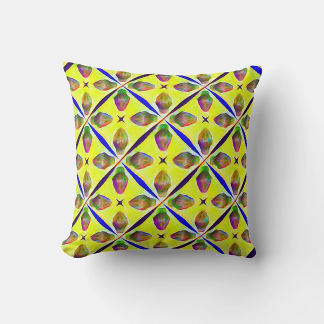 Fresh Floral Lattice Pattern Yellow/Blue Throw Pillow (Front)