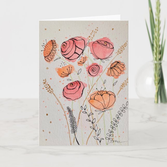 Fresh Floral Watercolordoodle Card (Front)