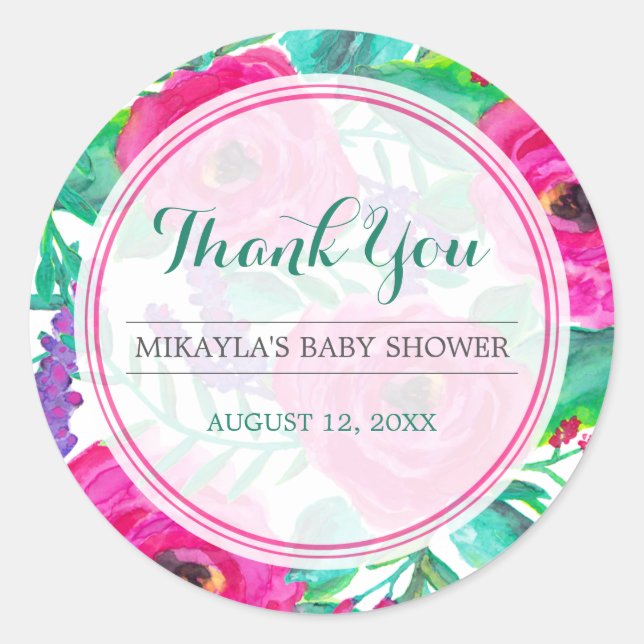 Fresh Florals Baby Shower Favour Sticker (Front)