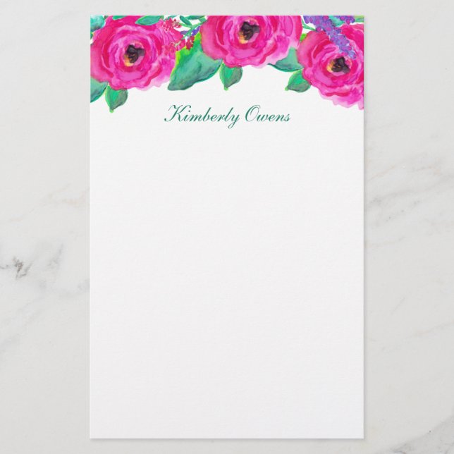 Fresh Florals Personalized Stationery Paper (Front)