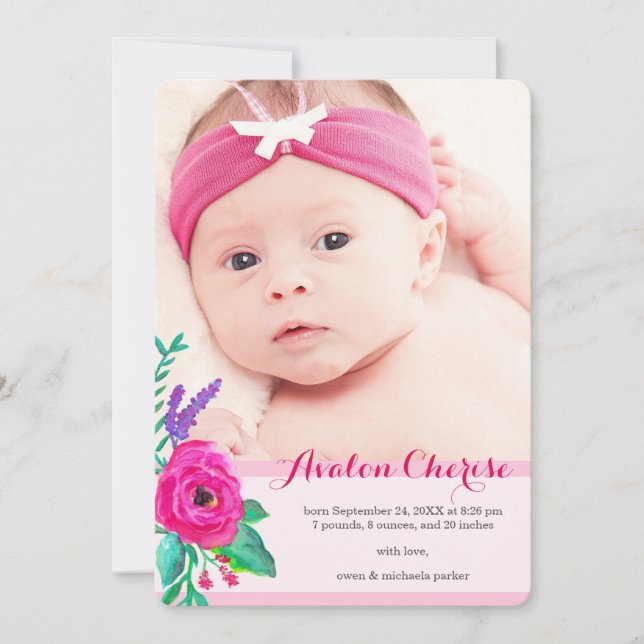Fresh Florals Photo Birth Announcement (Front)