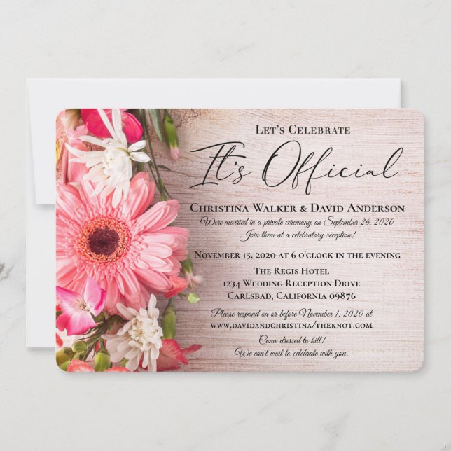 Fresh Flowers Floral It's Official Wedding Invitation (Front)