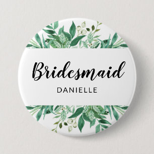 Fresh Foliage Botanical Bridesmaid Monogrammed 3 Inch Round Button