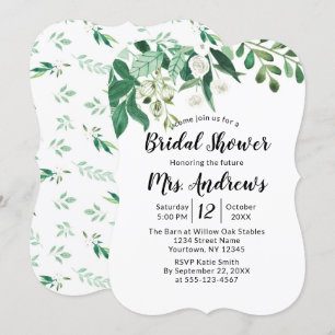 Fresh Foliage Botanical Mint Border Bridal Shower Invitation