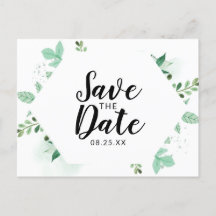 Fresh Foliage Botanical Mint Hexagon Save the Date