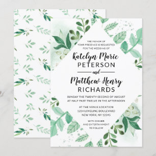 Fresh Foliage Botanical Watercolor Diamond Wedding Invitation