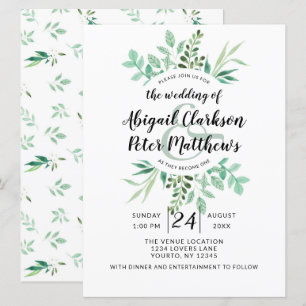 Fresh Foliage Botanical Watercolor Wreath Wedding Invitation