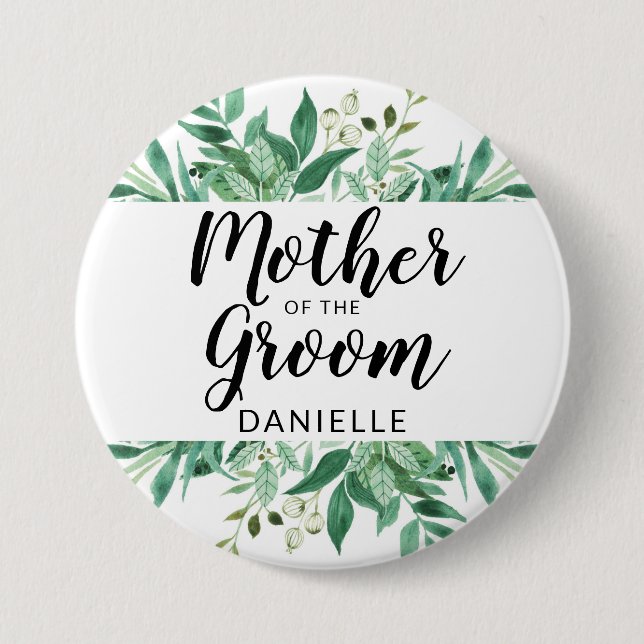 Fresh Foliage Mother of the Groom Monogrammed 3 Inch Round Button (Front)