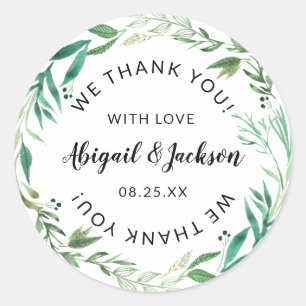 Fresh Foliage Wedding Thank You with Love Favour Classic Round Sticker