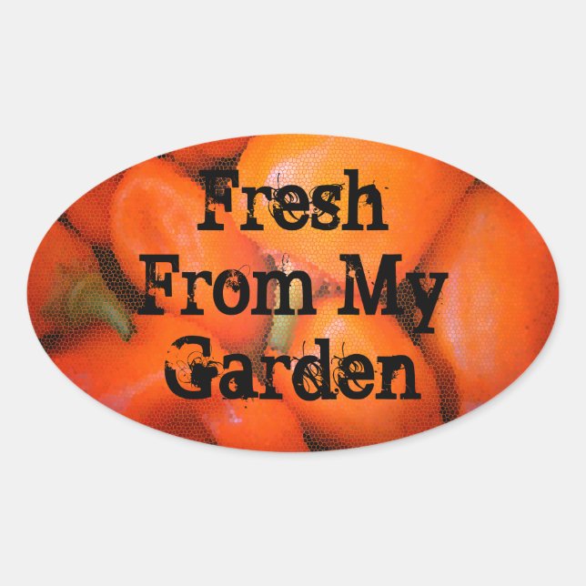 Fresh From Garden Mosaic Orange Chili Peppers Oval Sticker (Front)