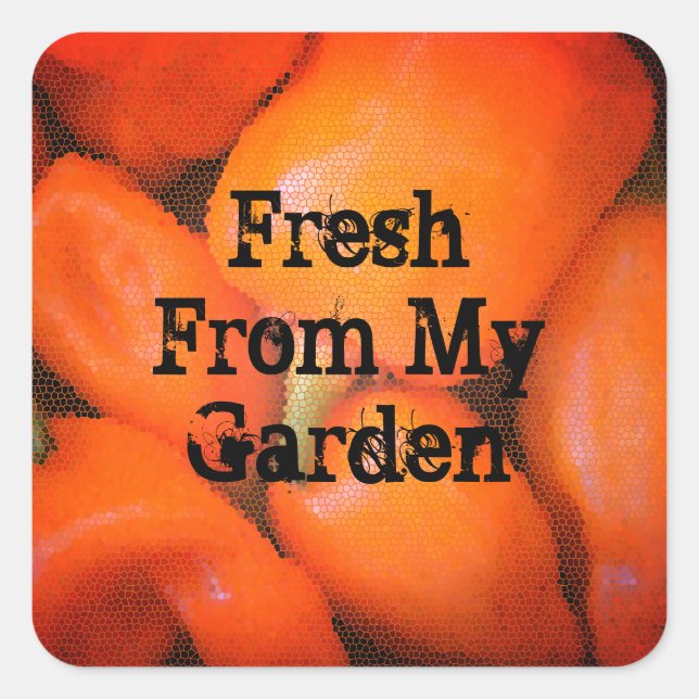 Fresh From Garden Mosaic Orange Chili Peppers Square Sticker (Front)