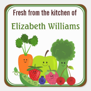 Fresh From The Kitchen Fruits and Veggies Small Square Sticker