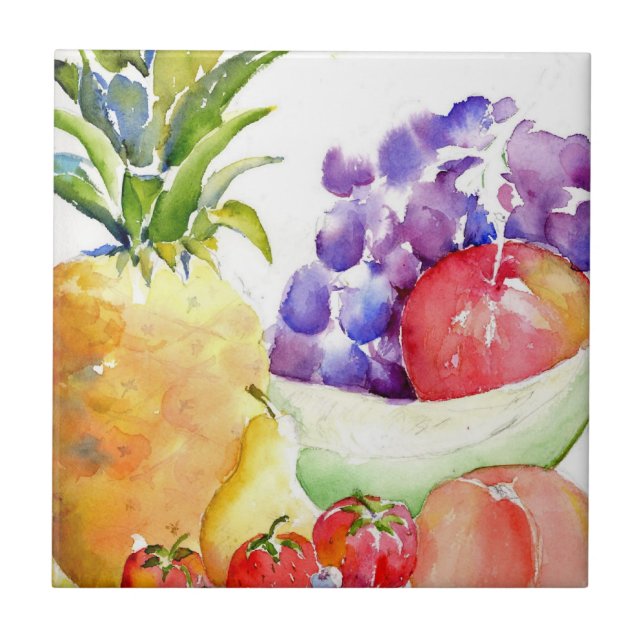 Fresh Fruit in Watercolors Tile (Front)