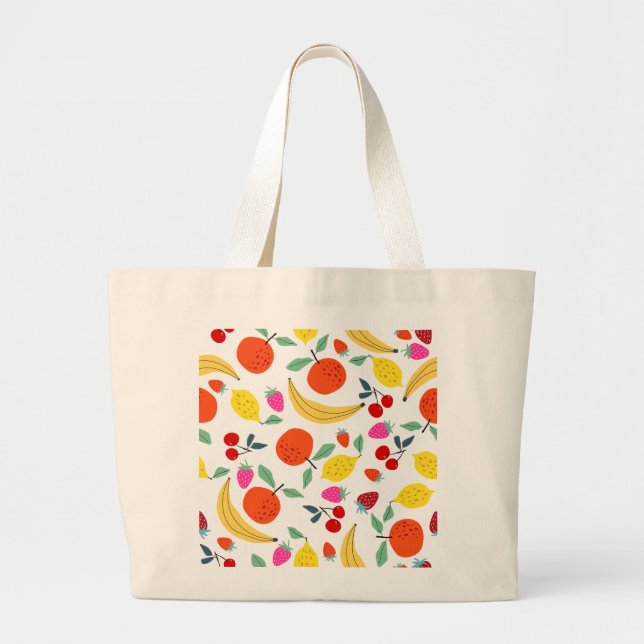 Fresh Fruit Medley' Colourful Pattern Large Tote Bag (Front)