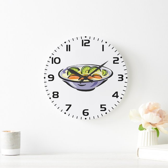 Fresh Fruit Salad Bowl with Kiwi and Orange Large Clock (Creator Uploaded)