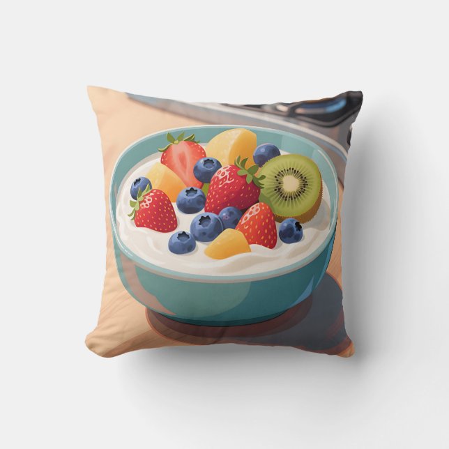 Fresh Fruit Yogurt Bowl Throw Pillow (Front)