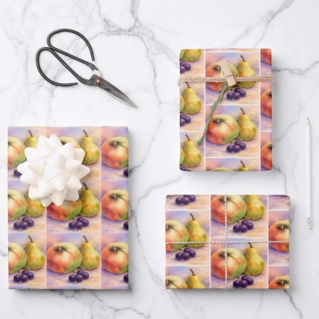 Fresh Fruits Apples Pears Rustic Gift Wrap (Front)